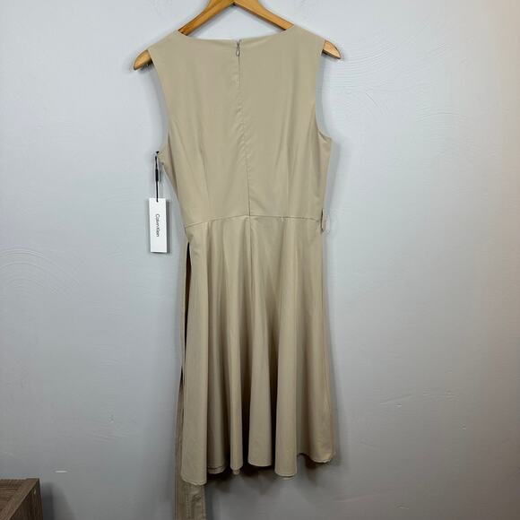 Calvin Klein Tan V-Neck Satin Finish Tie Waist Dress - Picture 8 of 8